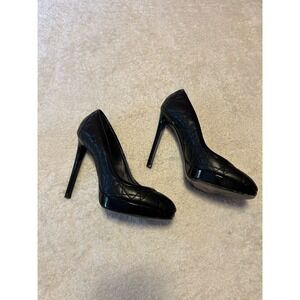 Christian Dior Black Leather Cannage And Patent Round Toe‎ Pumps Size 36